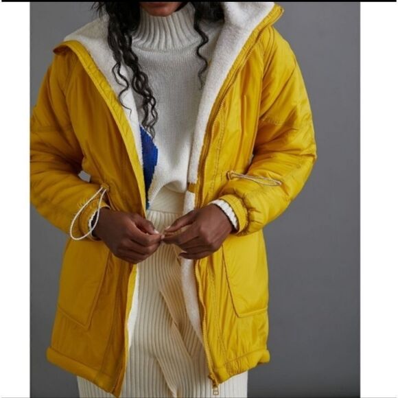 Anthropologie Saturday Sunday Allyson Sherpa Lined Jacket Long Yellow Size XS - Picture 1 of 8